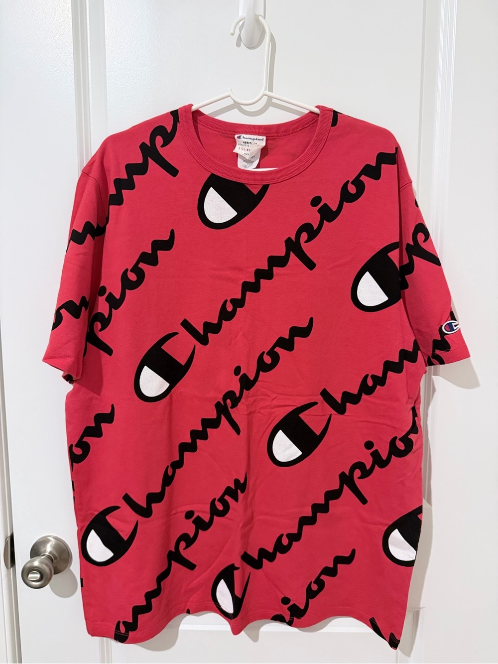 Champion Mens Red All-Over Logo Tee - Picture 1 of 3